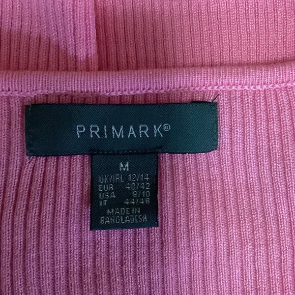 Primark Pink Ribbed Knit Button Up Square Neck Cardigan Sweater Crop Top Size M - Picture 4 of 5